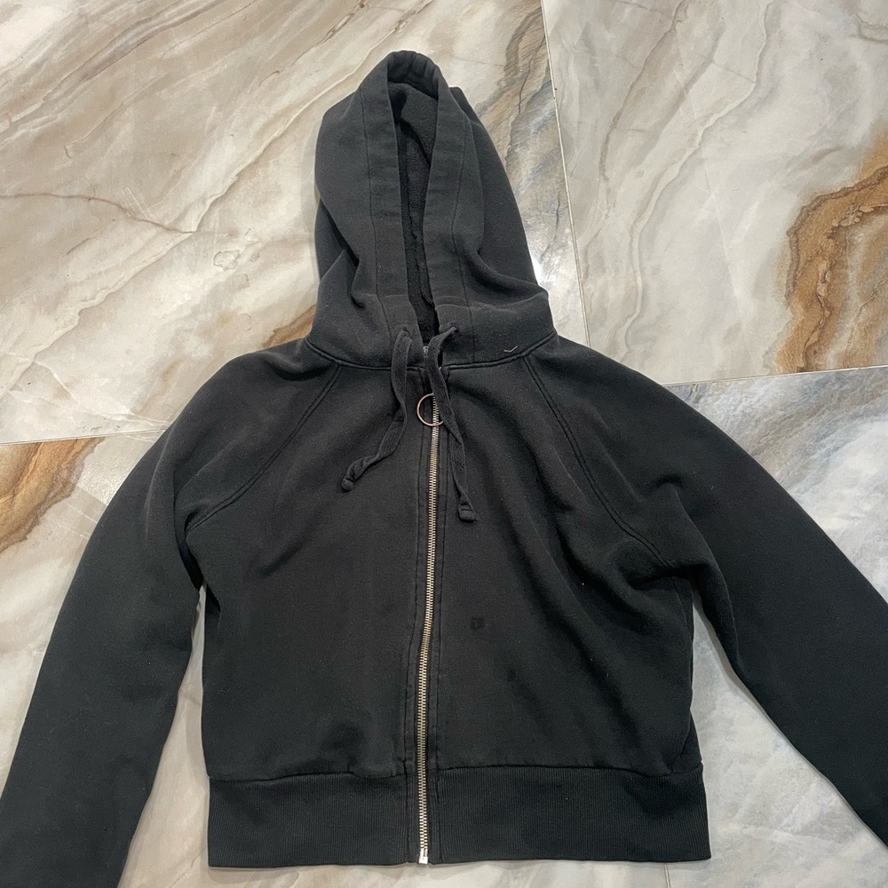 Black Cropped Zip-Up Hoodie